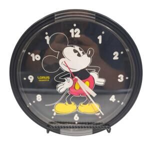Vintage Lorus Quartz Disney Mickey Mouse Wall Desk Clock Black 1980s 90s Working